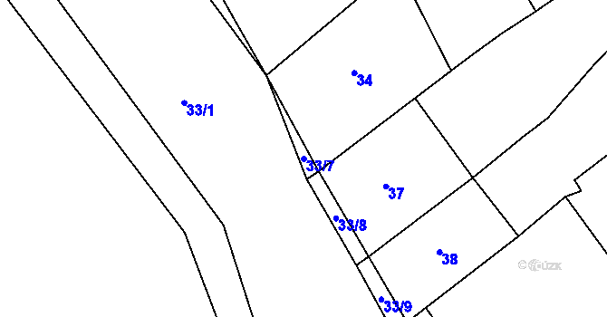 Parcela st. 33/7 v KÚ Dírná, Katastrální mapa