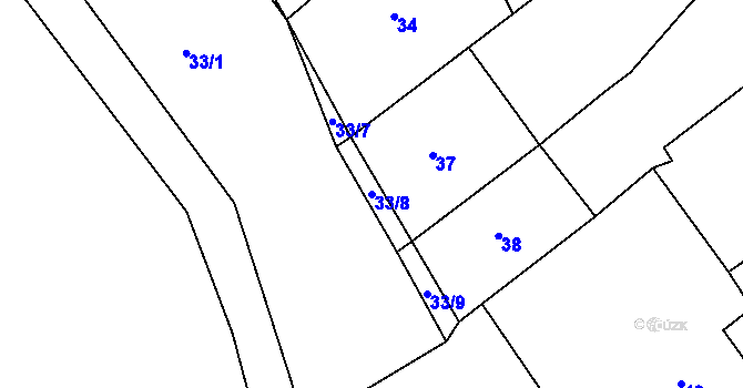 Parcela st. 33/8 v KÚ Dírná, Katastrální mapa