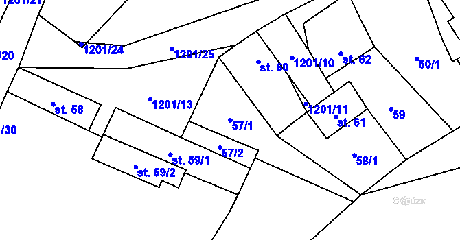 Parcela st. 57/1 v KÚ Dírná, Katastrální mapa