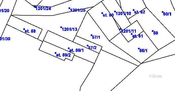 Parcela st. 57/2 v KÚ Dírná, Katastrální mapa