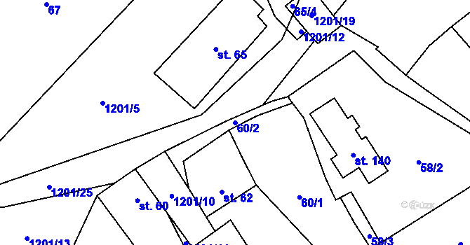 Parcela st. 60/2 v KÚ Dírná, Katastrální mapa