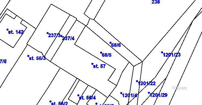 Parcela st. 68/5 v KÚ Dírná, Katastrální mapa