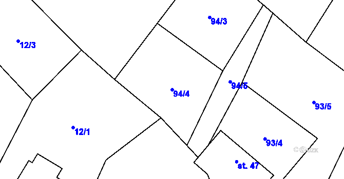 Parcela st. 94/4 v KÚ Dírná, Katastrální mapa