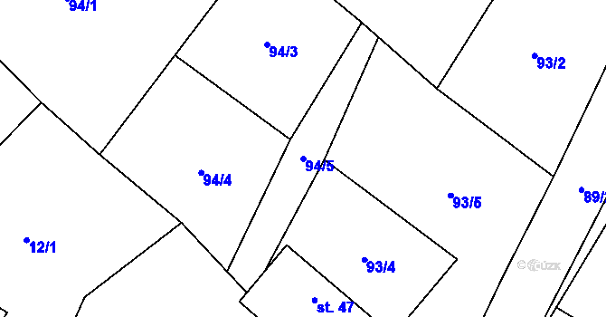 Parcela st. 94/5 v KÚ Dírná, Katastrální mapa