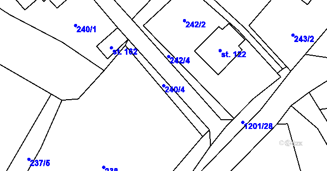 Parcela st. 240/4 v KÚ Dírná, Katastrální mapa