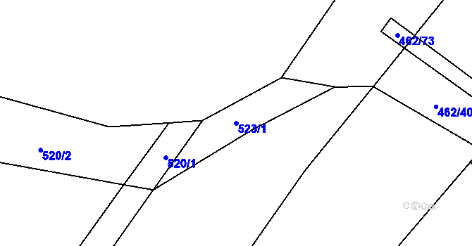 Parcela st. 523/1 v KÚ Dírná, Katastrální mapa