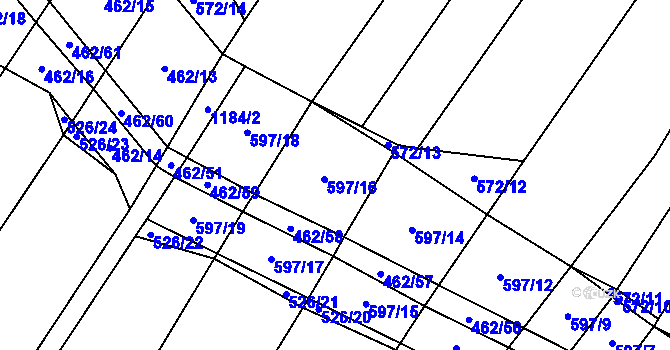 Parcela st. 597 v KÚ Dírná, Katastrální mapa