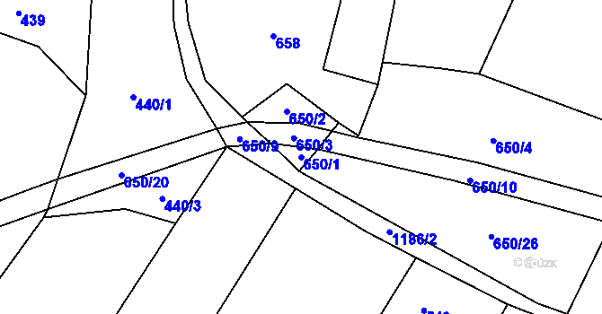 Parcela st. 650/1 v KÚ Dírná, Katastrální mapa