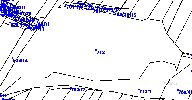 Parcela st. 712 v KÚ Dírná, Katastrální mapa
