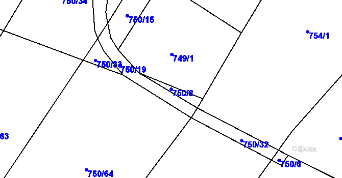 Parcela st. 750/8 v KÚ Dírná, Katastrální mapa