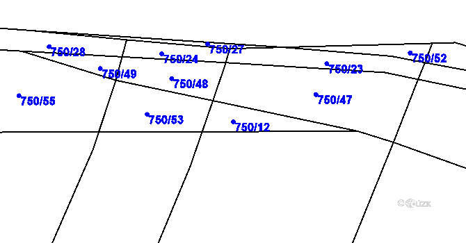 Parcela st. 750/12 v KÚ Dírná, Katastrální mapa