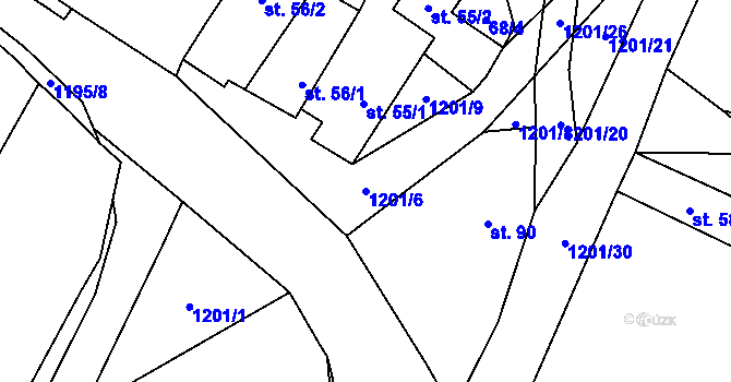 Parcela st. 1201/6 v KÚ Dírná, Katastrální mapa