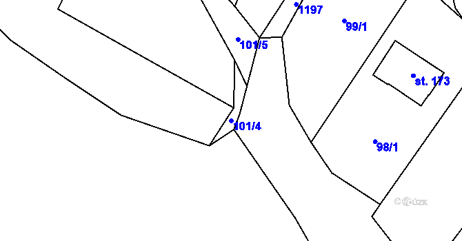 Parcela st. 101/4 v KÚ Dírná, Katastrální mapa