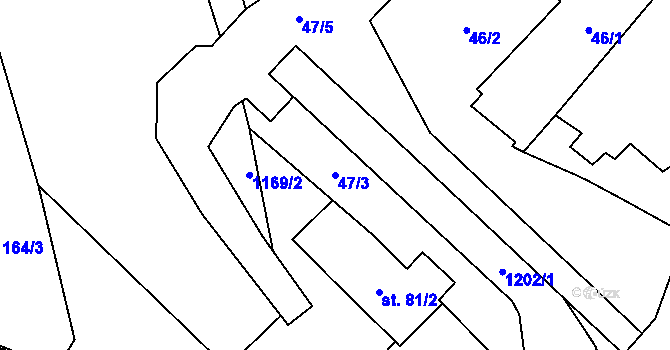 Parcela st. 47/3 v KÚ Dírná, Katastrální mapa