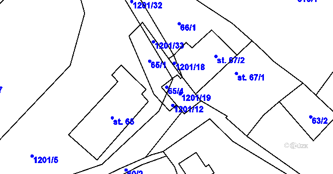 Parcela st. 65/4 v KÚ Dírná, Katastrální mapa