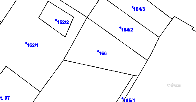 Parcela st. 166 v KÚ Dírná, Katastrální mapa