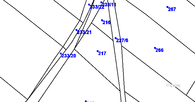 Parcela st. 217 v KÚ Dírná, Katastrální mapa