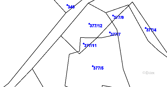 Parcela st. 377/11 v KÚ Dírná, Katastrální mapa