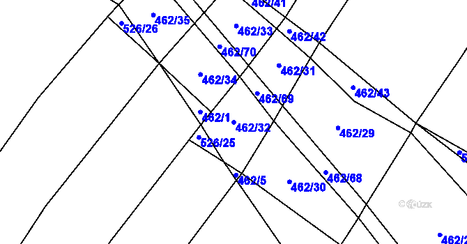 Parcela st. 462/32 v KÚ Dírná, Katastrální mapa