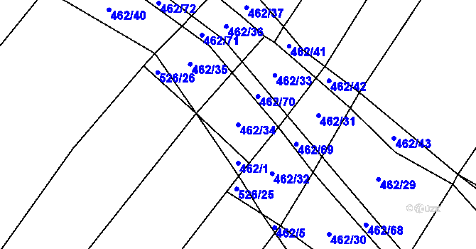 Parcela st. 462/34 v KÚ Dírná, Katastrální mapa