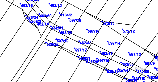 Parcela st. 462/58 v KÚ Dírná, Katastrální mapa