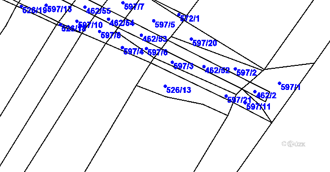 Parcela st. 526/13 v KÚ Dírná, Katastrální mapa