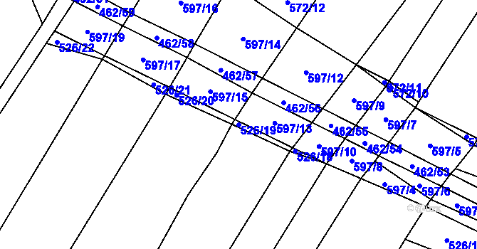 Parcela st. 526/19 v KÚ Dírná, Katastrální mapa