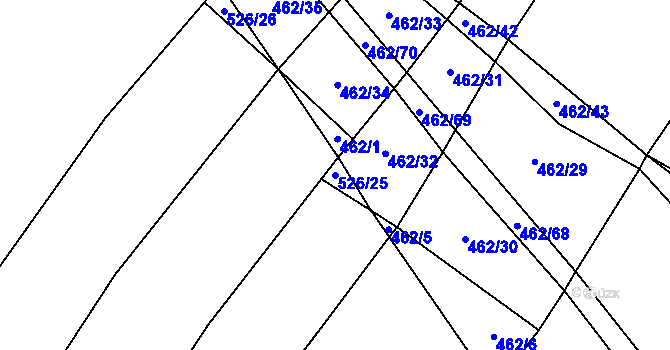 Parcela st. 526/25 v KÚ Dírná, Katastrální mapa