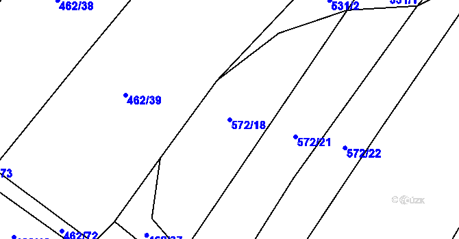 Parcela st. 572/18 v KÚ Dírná, Katastrální mapa