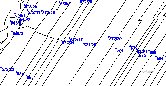Parcela st. 572/28 v KÚ Dírná, Katastrální mapa