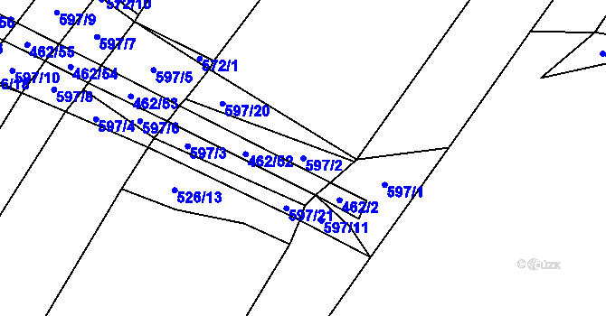 Parcela st. 597/2 v KÚ Dírná, Katastrální mapa