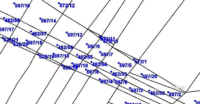 Parcela st. 597/7 v KÚ Dírná, Katastrální mapa