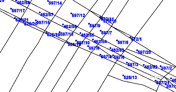 Parcela st. 597/8 v KÚ Dírná, Katastrální mapa