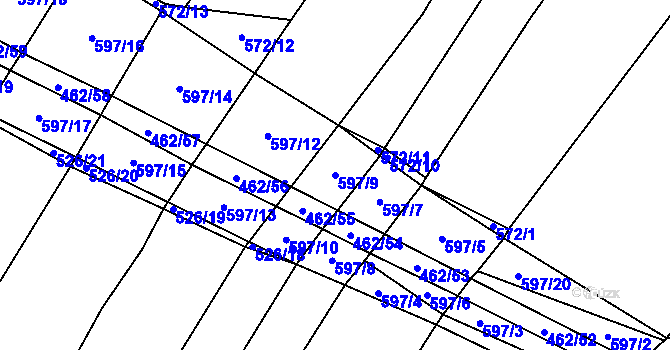Parcela st. 597/9 v KÚ Dírná, Katastrální mapa