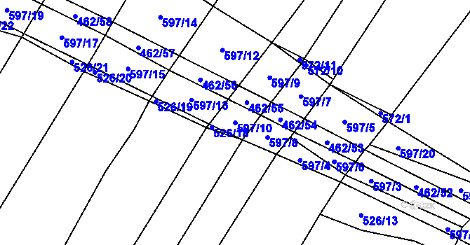Parcela st. 597/10 v KÚ Dírná, Katastrální mapa