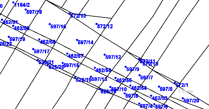 Parcela st. 597/12 v KÚ Dírná, Katastrální mapa