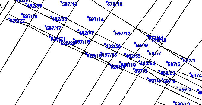 Parcela st. 597/13 v KÚ Dírná, Katastrální mapa