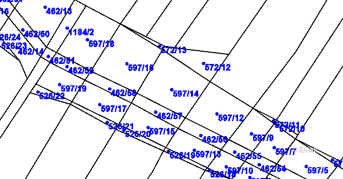 Parcela st. 597/14 v KÚ Dírná, Katastrální mapa
