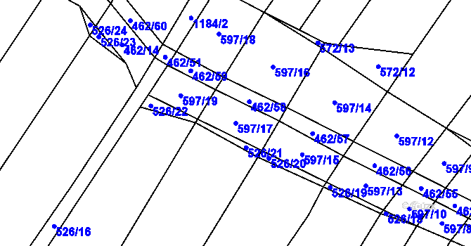 Parcela st. 597/17 v KÚ Dírná, Katastrální mapa