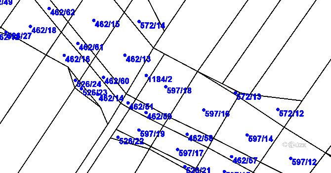 Parcela st. 597/18 v KÚ Dírná, Katastrální mapa