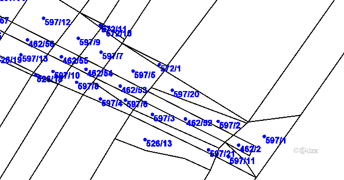 Parcela st. 597/20 v KÚ Dírná, Katastrální mapa