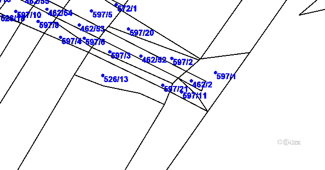 Parcela st. 597/21 v KÚ Dírná, Katastrální mapa