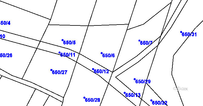Parcela st. 650/6 v KÚ Dírná, Katastrální mapa