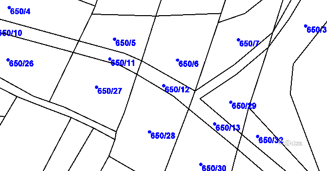 Parcela st. 650/12 v KÚ Dírná, Katastrální mapa