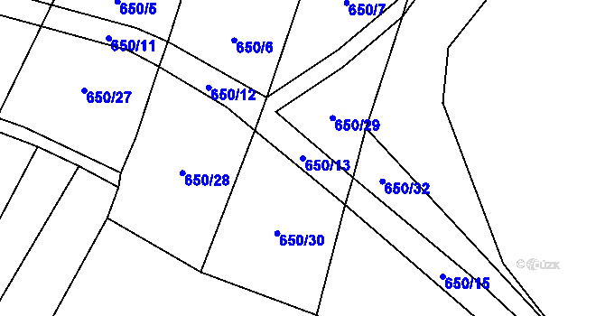 Parcela st. 650/13 v KÚ Dírná, Katastrální mapa