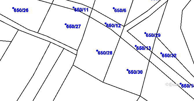 Parcela st. 650/28 v KÚ Dírná, Katastrální mapa