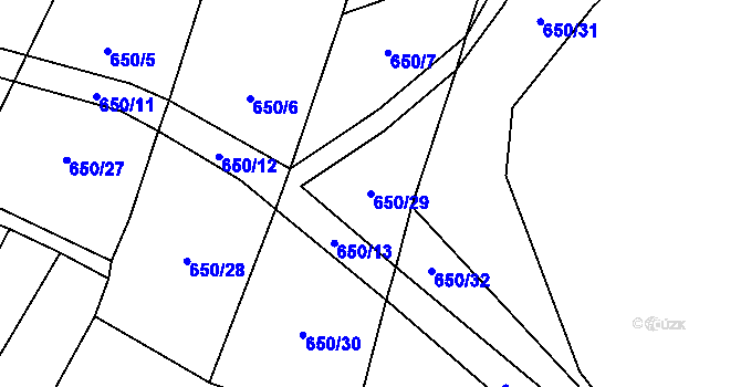 Parcela st. 650/29 v KÚ Dírná, Katastrální mapa