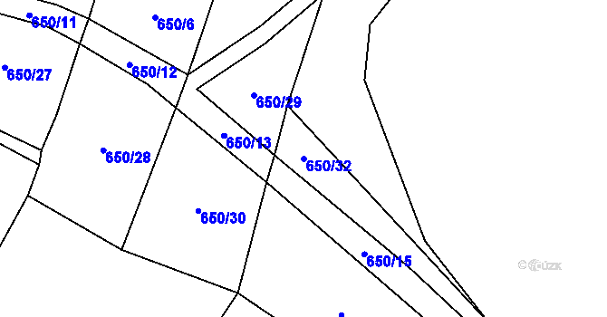 Parcela st. 650/32 v KÚ Dírná, Katastrální mapa