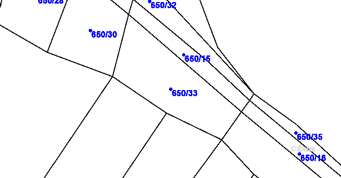 Parcela st. 650/33 v KÚ Dírná, Katastrální mapa