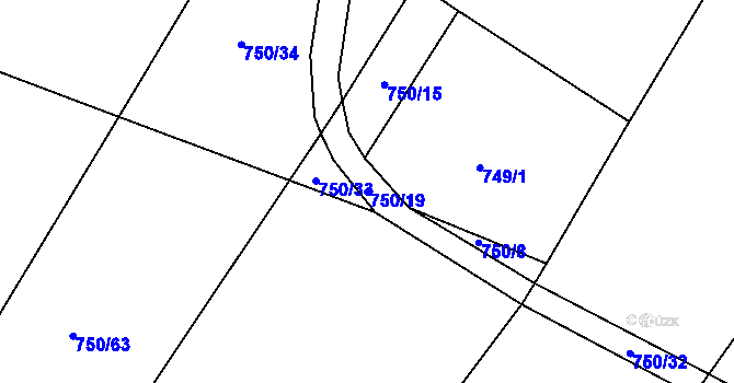 Parcela st. 750/19 v KÚ Dírná, Katastrální mapa